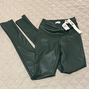 LAPOINTE Faux Leather Slit-Ankle Leggings - Dark Green